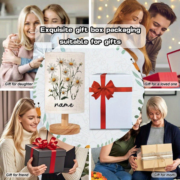 Customizable Name, Text, Three-Color Dimmable Daisy Spring Floral Print Bedside Lamp