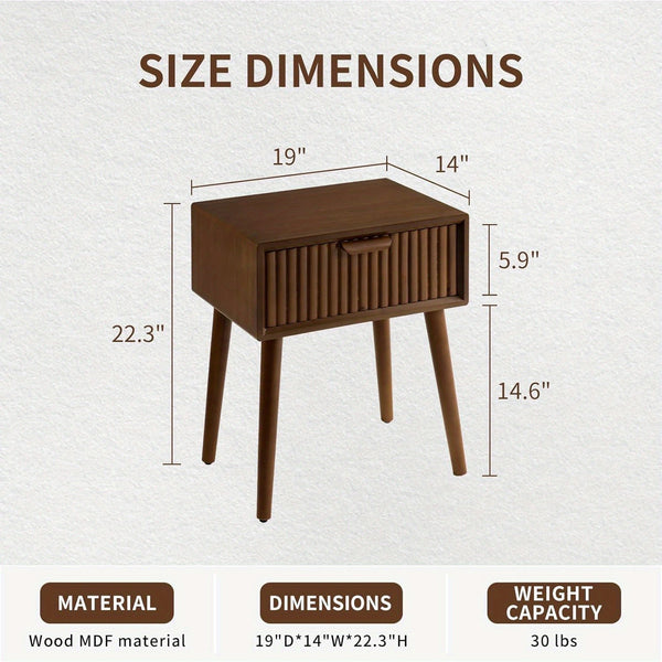 Modern End Table W Striped Pattern, Mid-Century Nightstand W Storage Drawer, Small Wood Accent End Table for Bedroom, Living Room