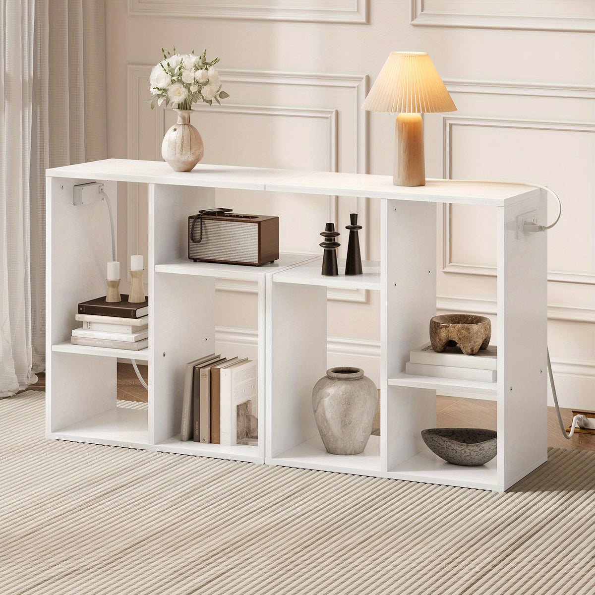 Special Shaped Side Table with Charging Station, with USB Ports and Outlets, Bedside Tables with Storage Shelf for Living Room