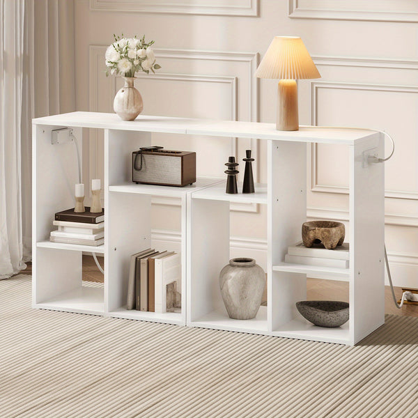 Special Shaped Side Table with Charging Station, with USB Ports and Outlets, Bedside Tables with Storage Shelf for Living Room
