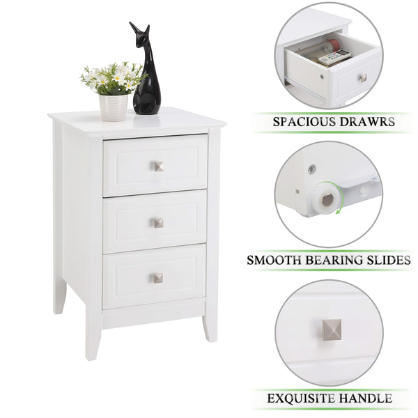Bonnlo Modern Minimalist Nightstand - No Assembly Required Bedside Table with 3 Smooth-Gliding Drawers & Metal Knobs