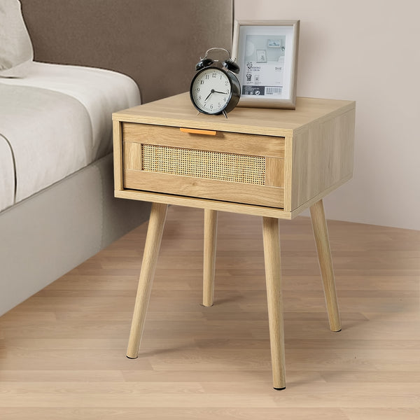 Kinder King Nightstands Set Of 2 with Rattan Drawer, Modern Night Stand for Bedrooms