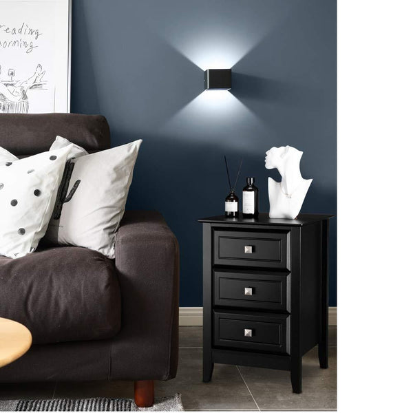 Bonnlo Modern Minimalist Nightstand - No Assembly Required Bedside Table with 3 Smooth-Gliding Drawers & Metal Knobs