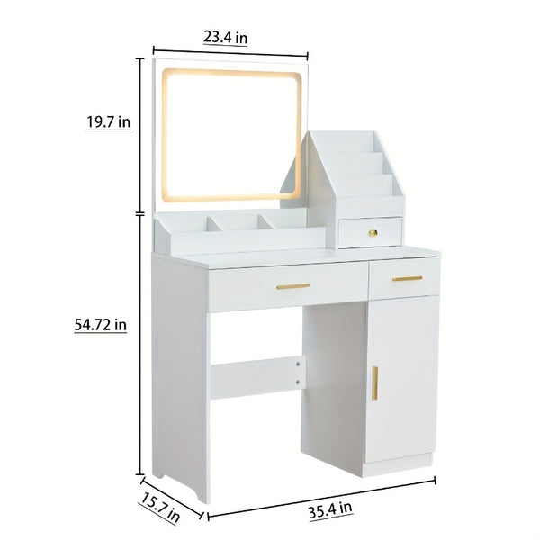 White Contemporary Dresser with Mirror - 3.2 Cu Ft Storage, 27\