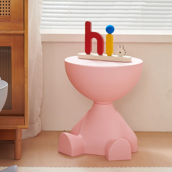Pink Cartoon-Style Small Side Table - Space-Saving Lightweight Plastic Accent Table for Living Room, Bedroom