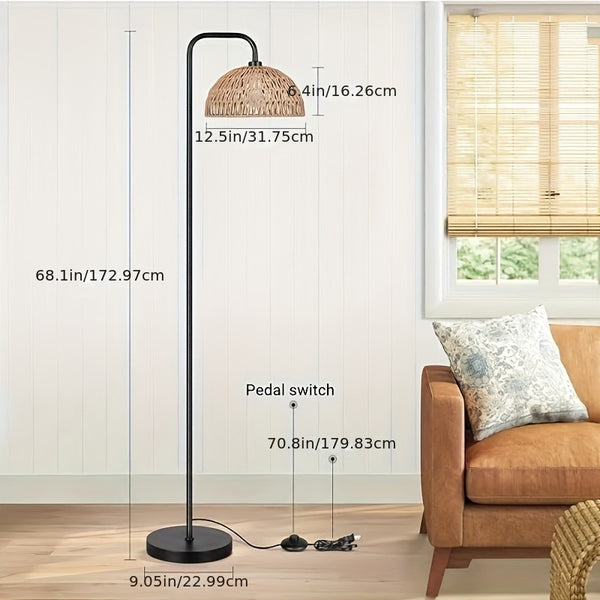 Rattan Floor Lamp, 68'Standing Lamp for Living Room with 3 Color Temperatures Adjustable Tall Reading Lamp for Bedroom Office