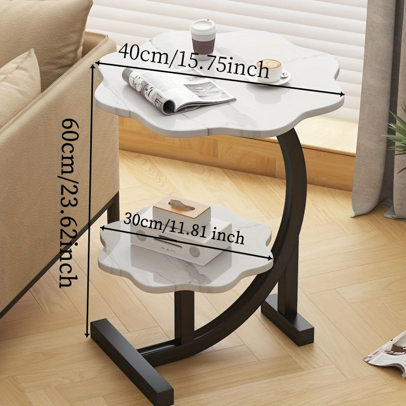 2-Tier Elegant Nordic Style Bedside Table - Modern White and Black Round Top, Metal Frame with Hardwood Top