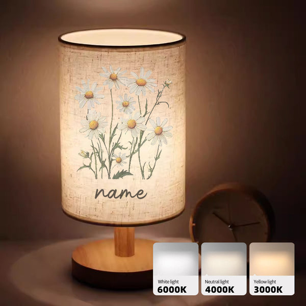 Customizable Name, Text, Three-Color Dimmable Daisy Spring Floral Print Bedside Lamp