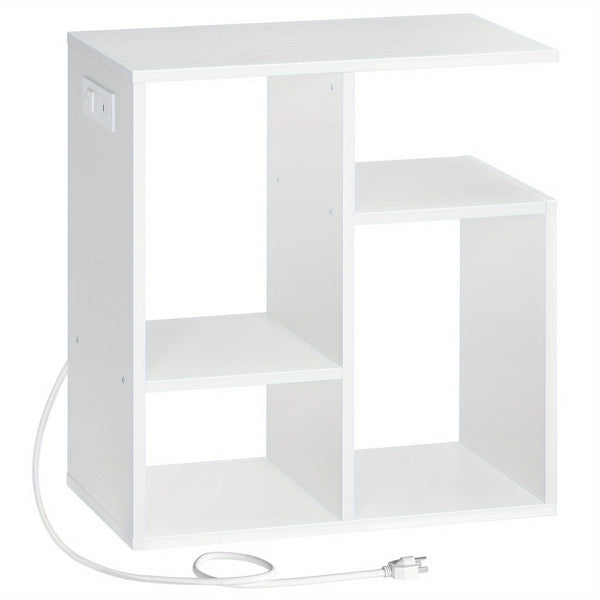 Special Shaped Side Table with Charging Station, with USB Ports and Outlets, Bedside Tables with Storage Shelf for Living Room