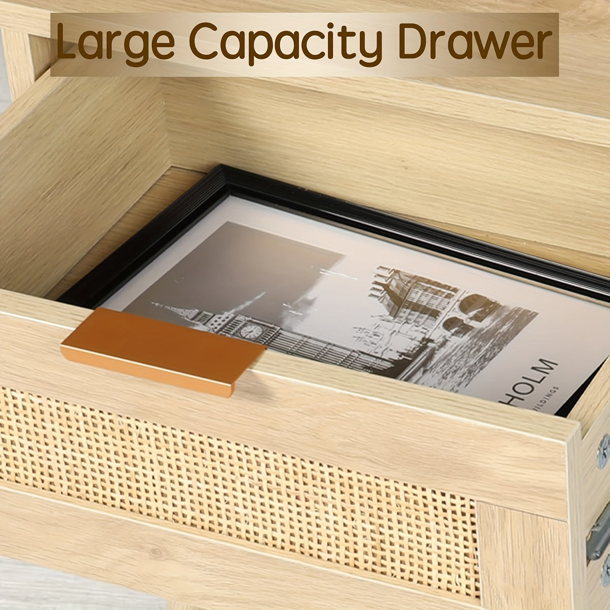 Kinder King Nightstands Set Of 2 with Rattan Drawer, Modern Night Stand for Bedrooms