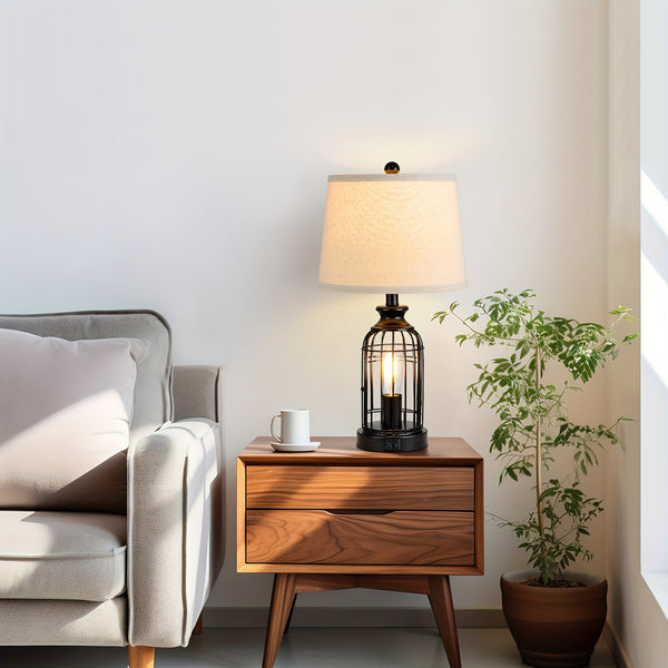 2 Set Farmhouse Table Lamps with 4 LED Bulbs, 9W Bright Rotary Switch Top Light + Touch Contorl 3 Way Dimmable Bird Cage Nightstand Light