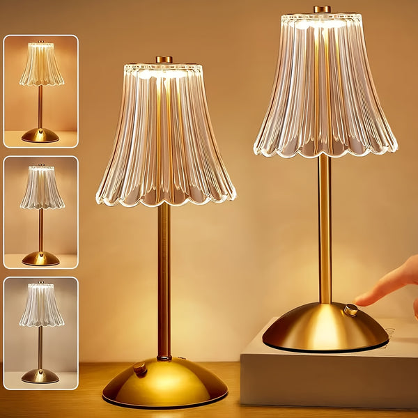 Crystal Cordless Table Lamps-1\u002F2pcs Rechargeable Gloden Vintage LED Desk Lamp With USB Port