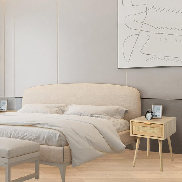 Kinder King Nightstands Set Of 2 with Rattan Drawer, Modern Night Stand for Bedrooms