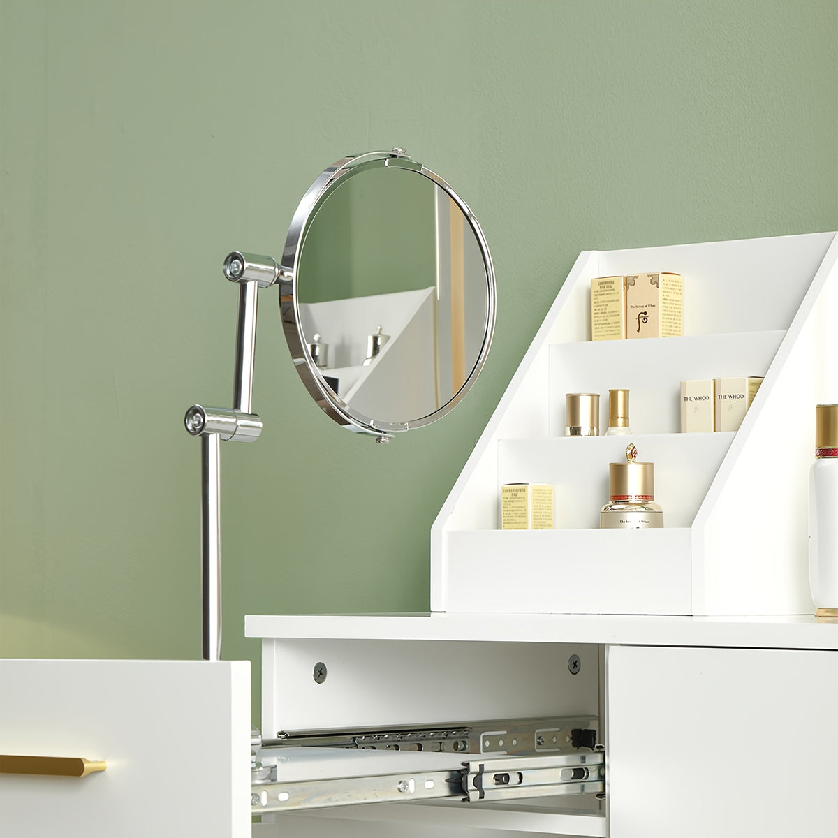 47.2''Large Vanity With Folding Up Makeup Mirror, Makeup Vanity With 2 Makeup Organizers