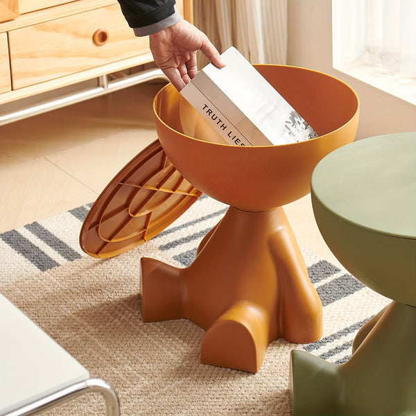 Pink Cartoon-Style Small Side Table - Space-Saving Lightweight Plastic Accent Table for Living Room, Bedroom