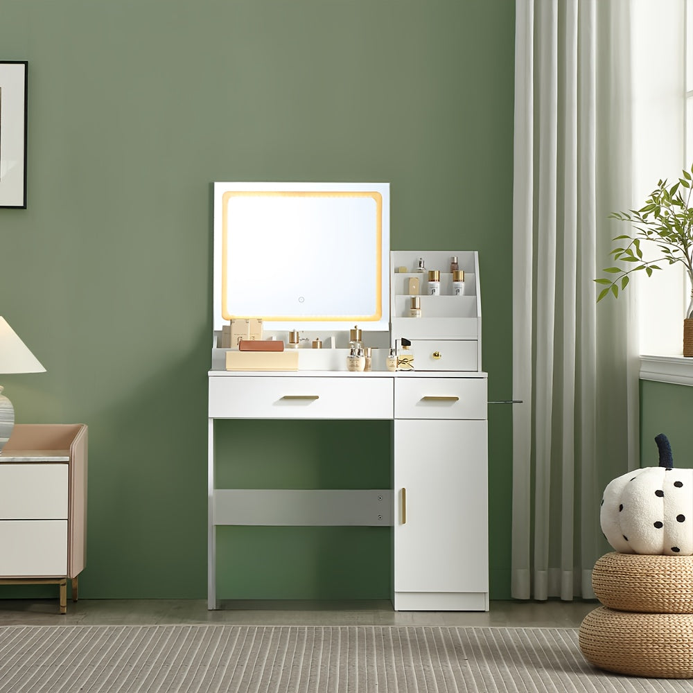 White Contemporary Dresser with Mirror - 3.2 Cu Ft Storage, 27\
