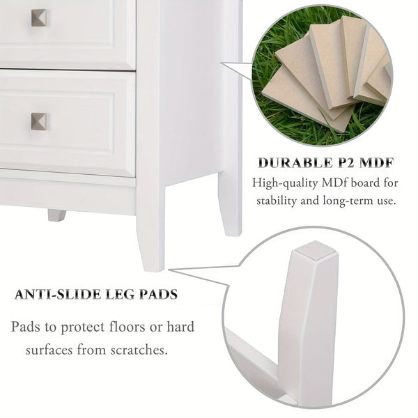 Bonnlo Modern Minimalist Nightstand - No Assembly Required Bedside Table with 3 Smooth-Gliding Drawers & Metal Knobs