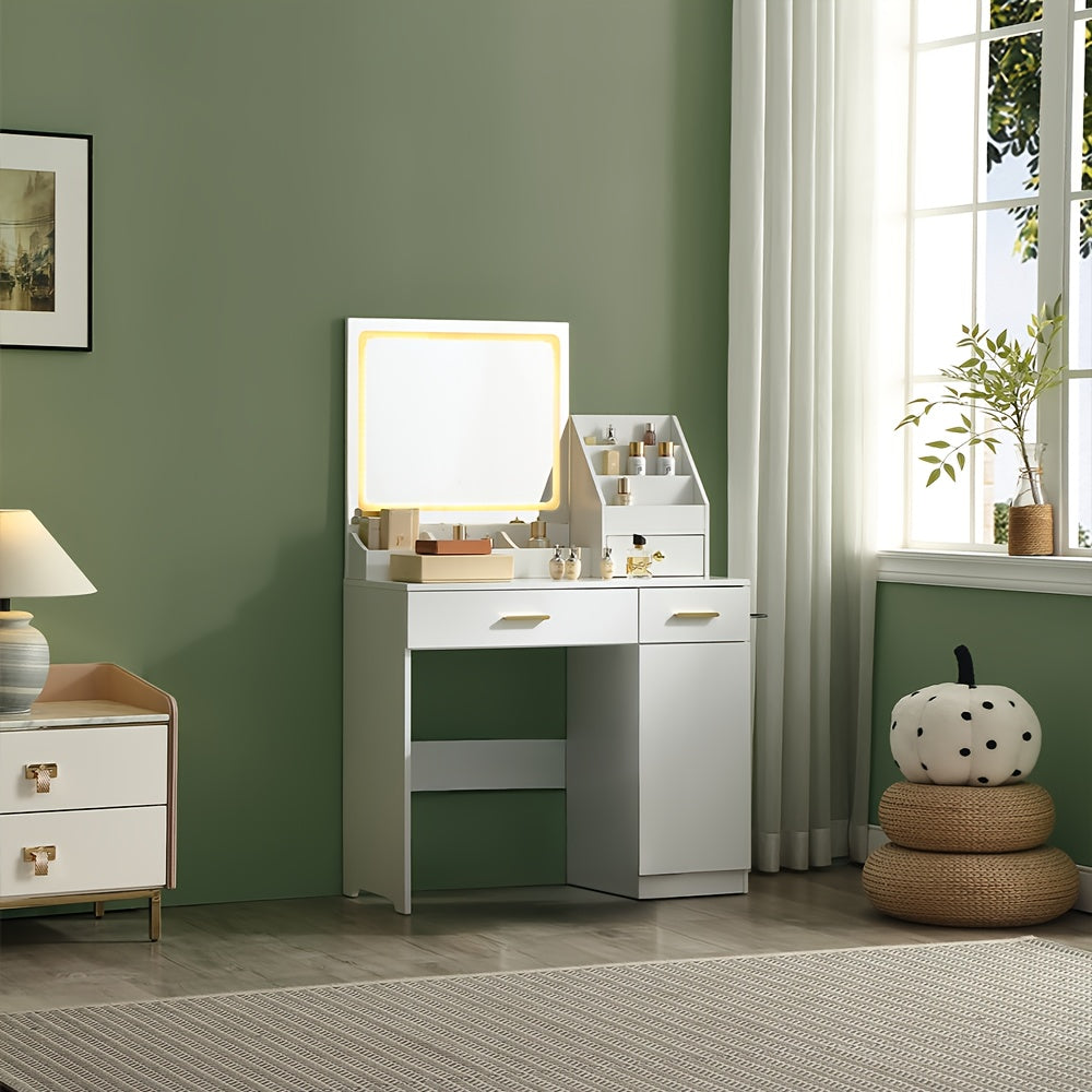 White Contemporary Dresser with Mirror - 3.2 Cu Ft Storage, 27\
