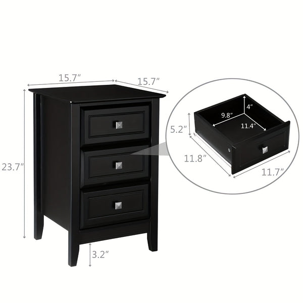 Bonnlo Modern Minimalist Nightstand - No Assembly Required Bedside Table with 3 Smooth-Gliding Drawers & Metal Knobs