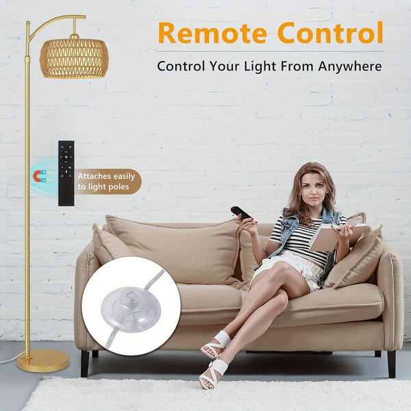 Modern Arc Floor Lamp with Remote Control - Adjustable Standing Light, Dimmable LED Bulb