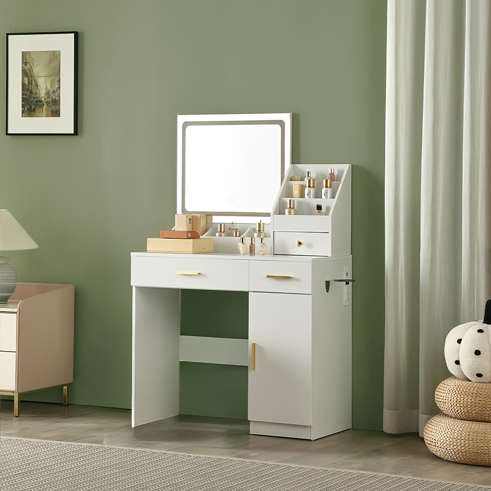 White Contemporary Dresser with Mirror - 3.2 Cu Ft Storage, 27\