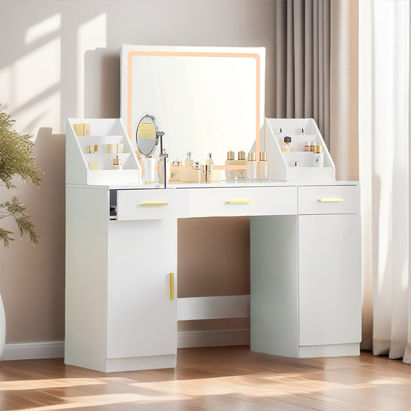 47.2''Large Vanity With Folding Up Makeup Mirror, Makeup Vanity With 2 Makeup Organizers