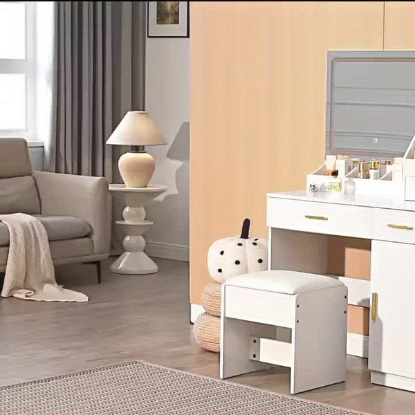 White Contemporary Dresser with Mirror - 3.2 Cu Ft Storage, 27\