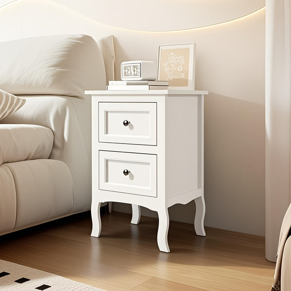 Pastoral Style Double Drawer Bedside Table White Black Blue Pink Brown Grey Color Painted Surface Density Board Cost-effective Bedroom Furn0iture Pastoral Style Double Drawer Bedside Table Suitable for A Variety Of Scenarios