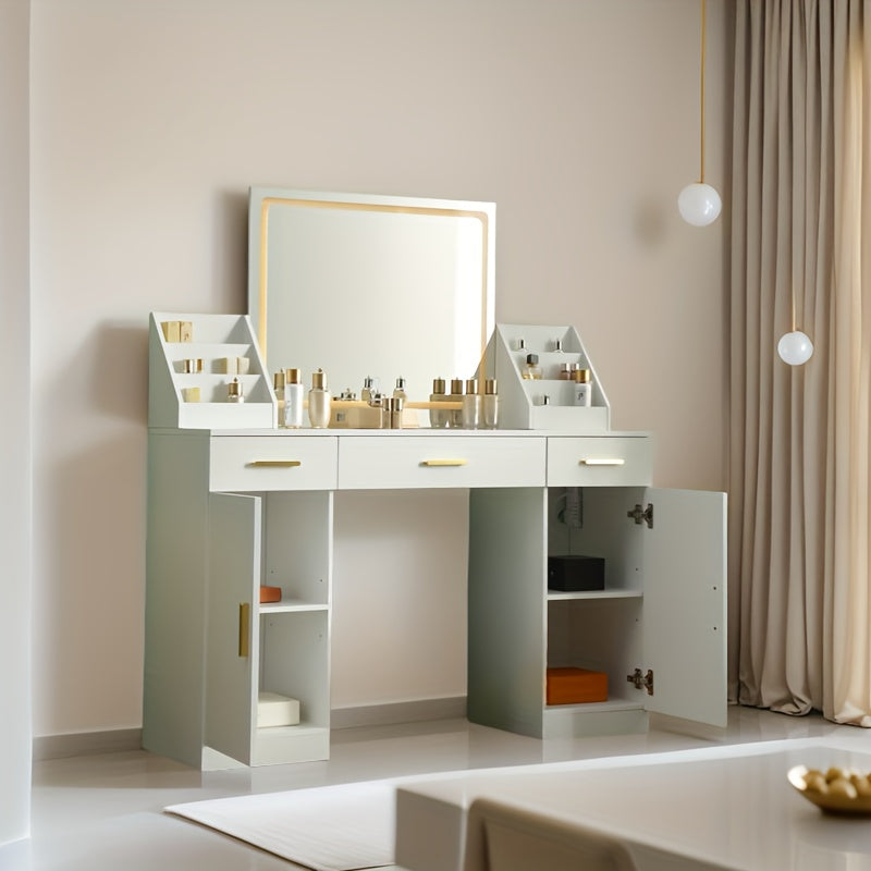 47.2''Large Vanity With Folding Up Makeup Mirror, Makeup Vanity With 2 Makeup Organizers