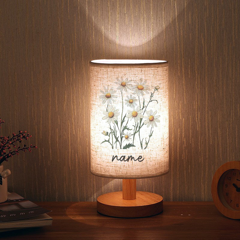 Customizable Name, Text, Three-Color Dimmable Daisy Spring Floral Print Bedside Lamp