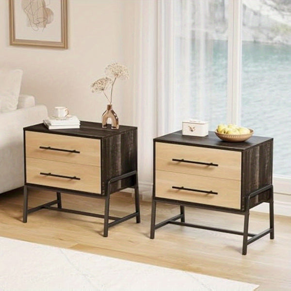Farmhouse Nightstand with Drawer - Light Brown Bedside Table, Heavy-Duty Metal Legs, Easy Assembly