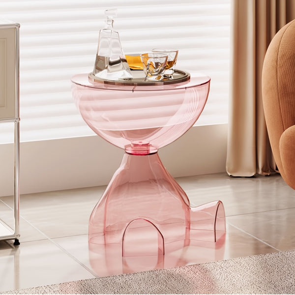 Pink Cartoon-Style Small Side Table - Space-Saving Lightweight Plastic Accent Table for Living Room, Bedroom